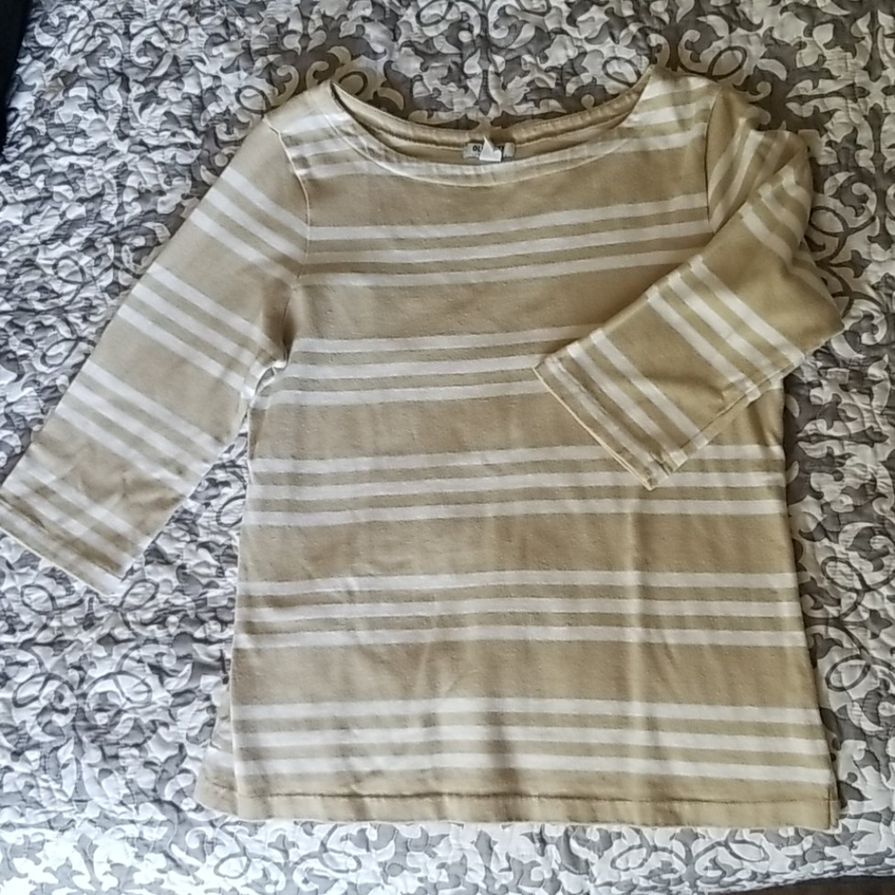 Old Navy Womens 3/4 sleeve tan &white striped tee